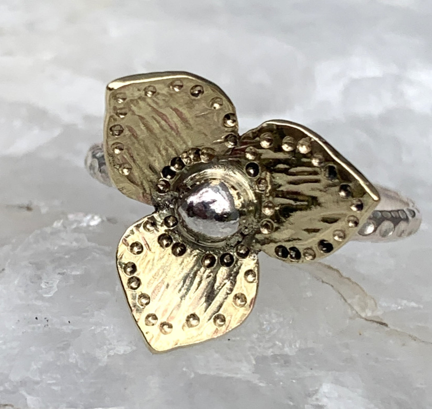 Brass & Sterling Silver Floral Ring – Mixed Metal Flower Ring