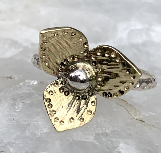 Brass & Sterling Silver Floral Ring – Mixed Metal Flower Ring