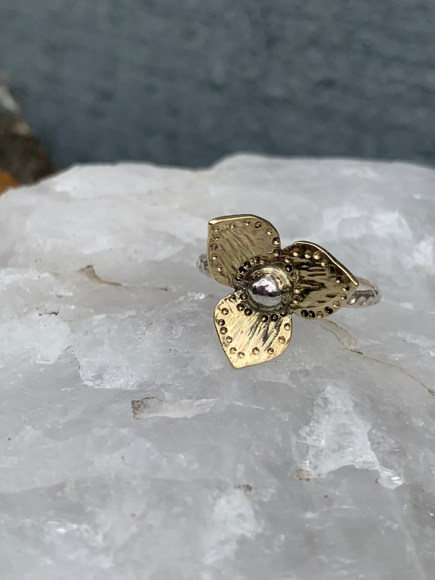 Brass & Sterling Silver Floral Ring – Mixed Metal Flower Ring