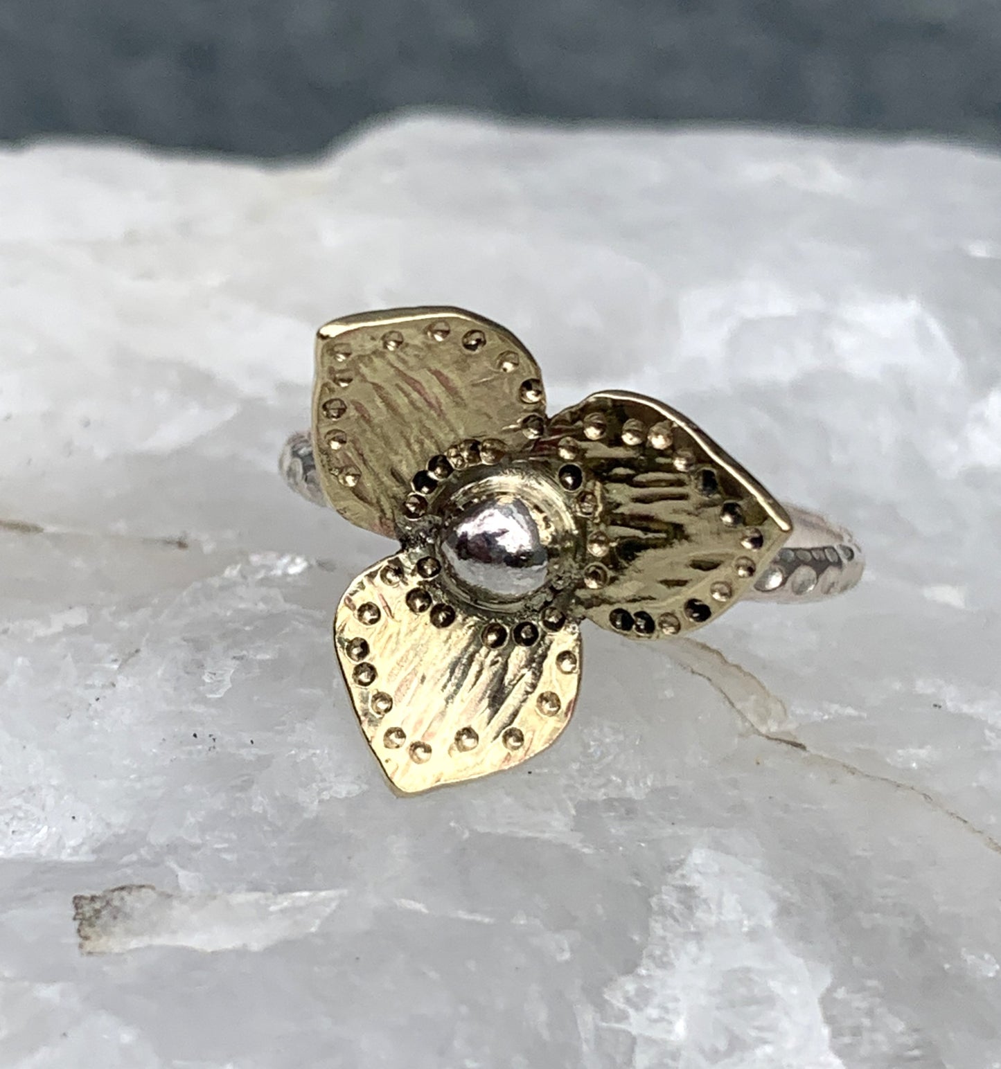 Brass & Sterling Silver Floral Ring – Mixed Metal Flower Ring