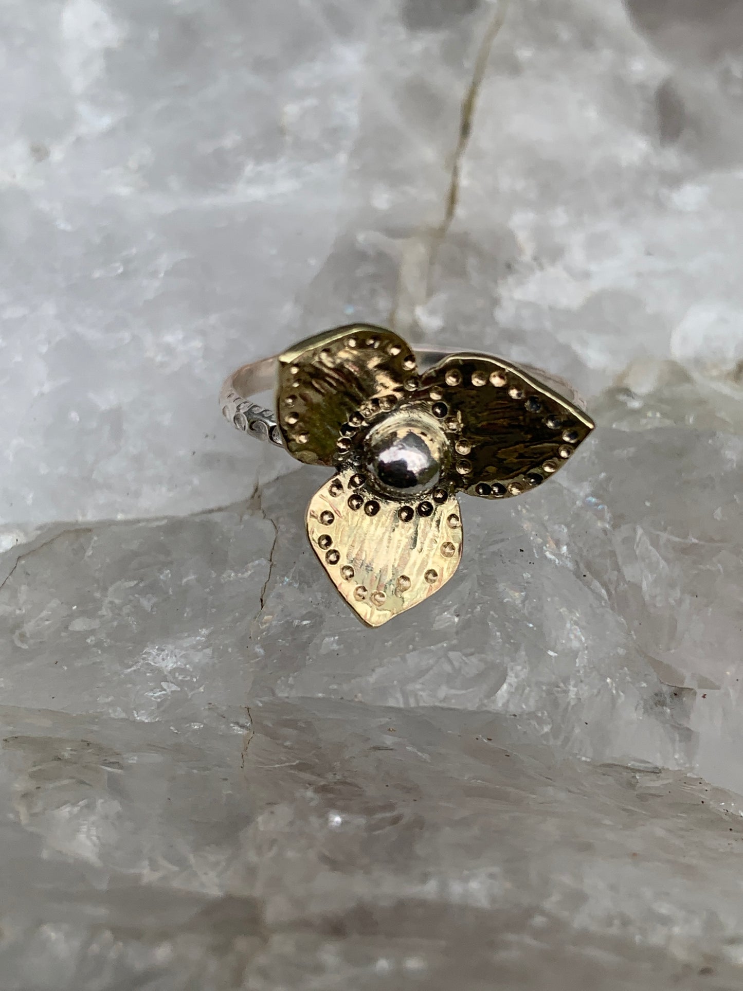 Brass & Sterling Silver Floral Ring – Mixed Metal Flower Ring