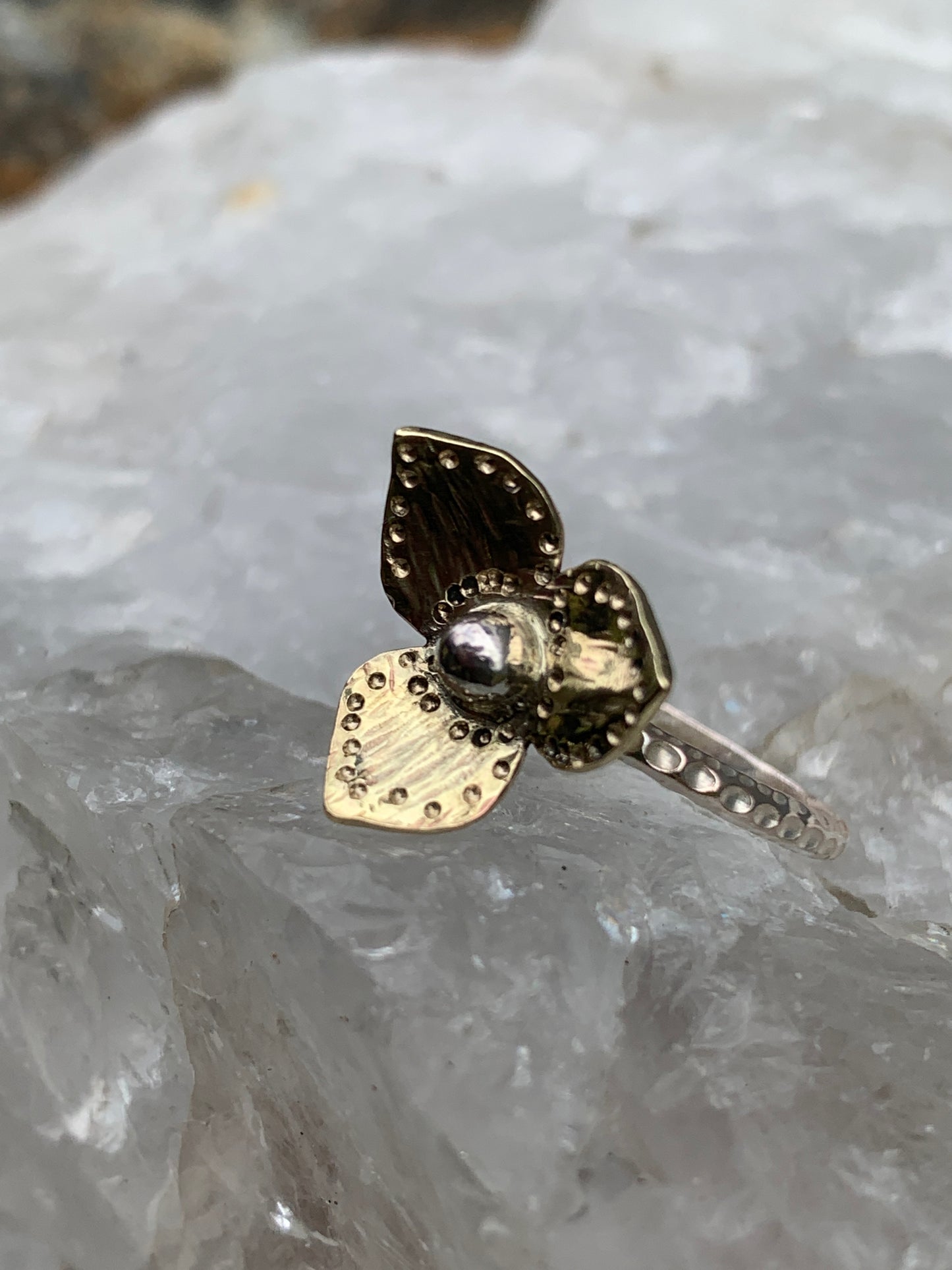 Brass & Sterling Silver Floral Ring – Mixed Metal Flower Ring