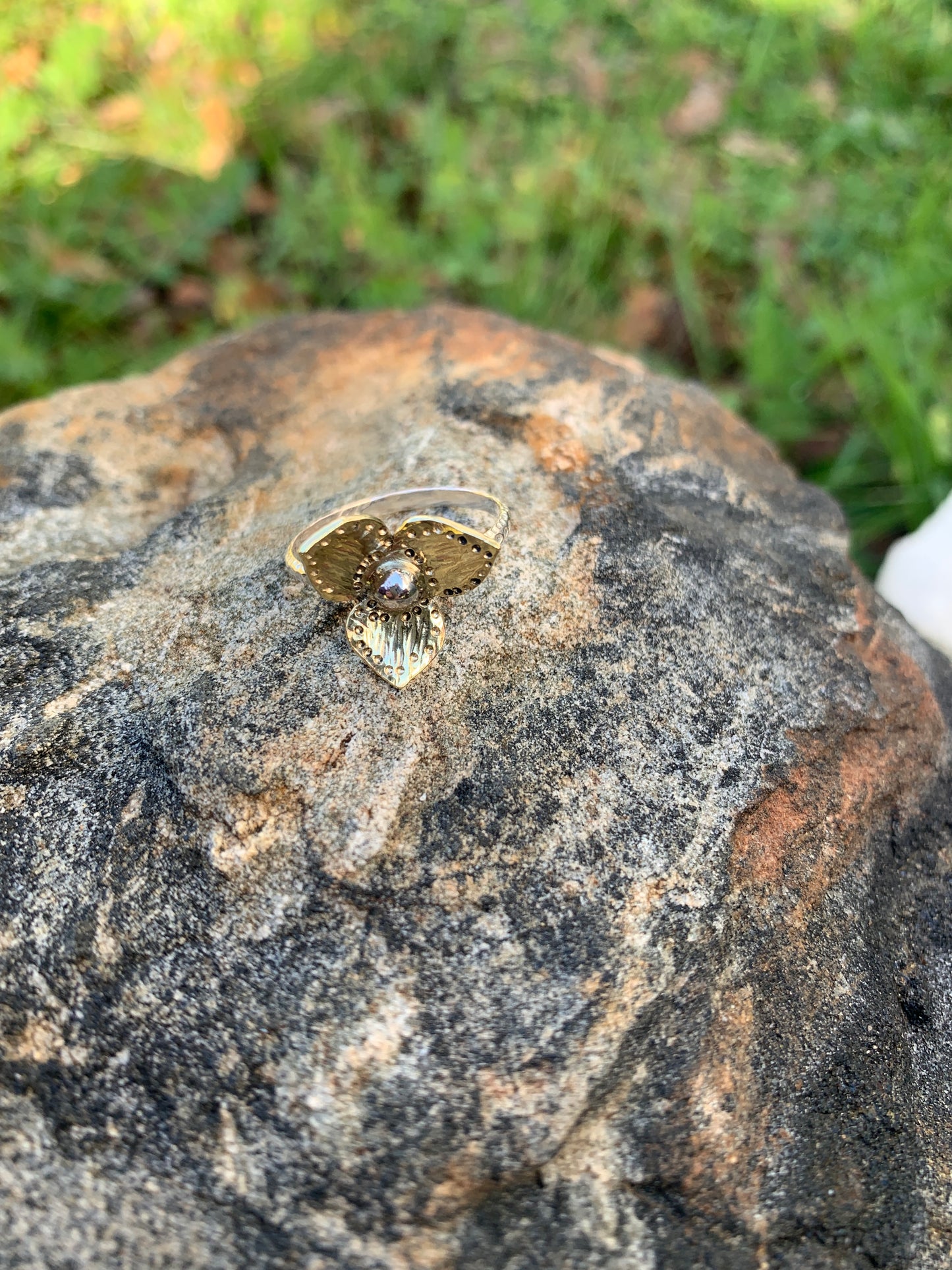 Brass & Sterling Silver Floral Ring – Mixed Metal Flower Ring