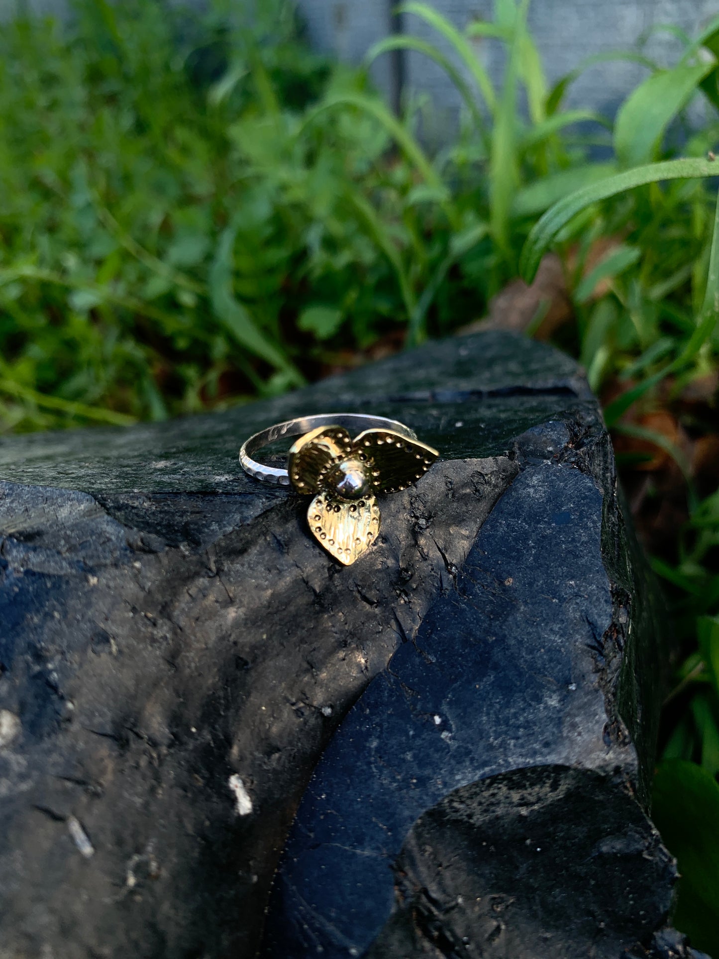 Brass & Sterling Silver Floral Ring – Mixed Metal Flower Ring