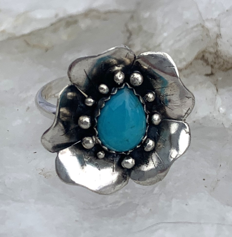 Handmade Sterling Silver Turquoise Flower Ring