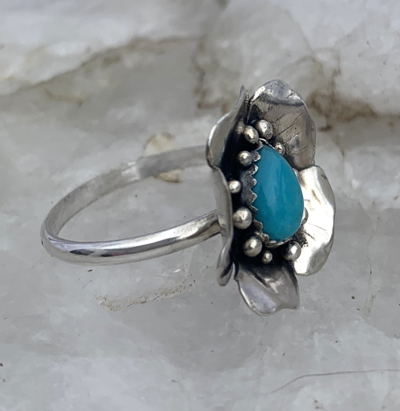 Handmade Sterling Silver Turquoise Flower Ring