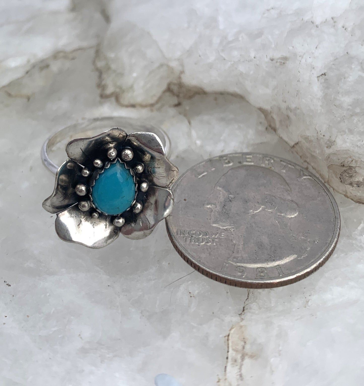 Handmade Sterling Silver Turquoise Flower Ring