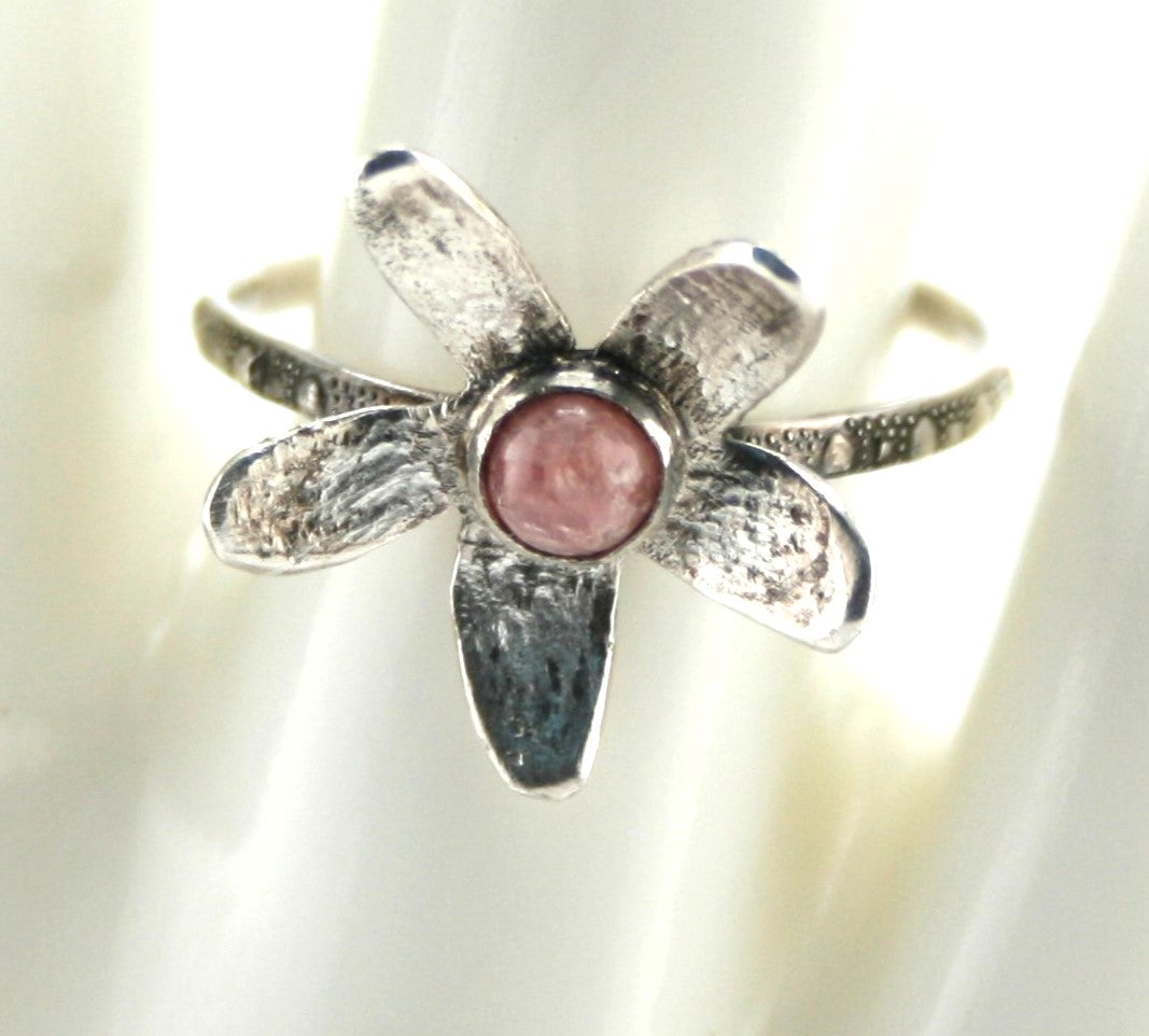 Rhodochrosite Flower Ring Sterling Silver | Handmade Gemstone Jewelry