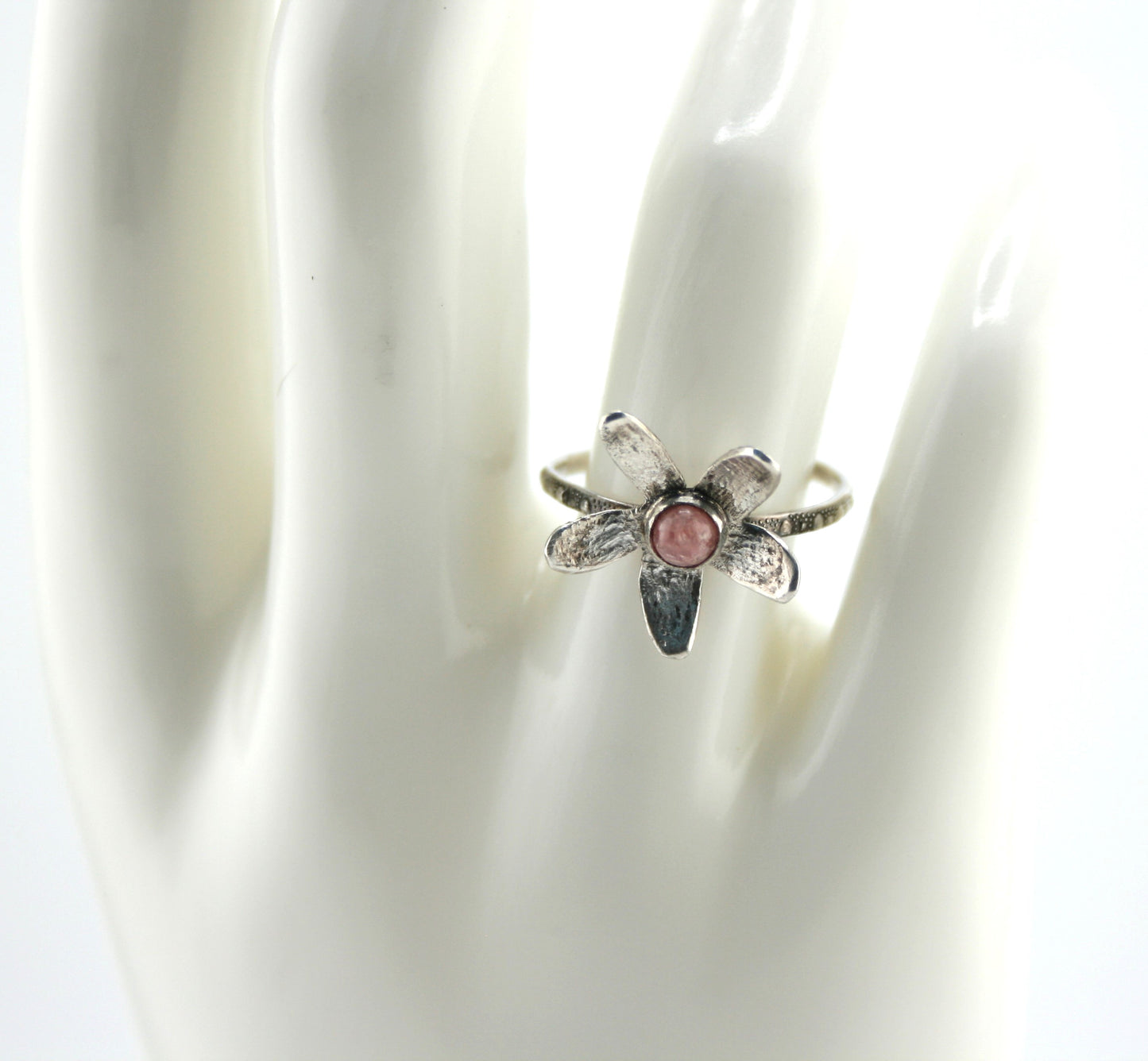 Rhodochrosite Flower Ring Sterling Silver | Handmade Gemstone Jewelry