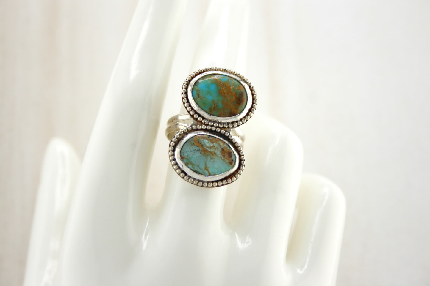 Double Turquoise Ring Sterling Silver | Handmade Boho Jewelry