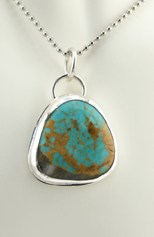 Turquoise Sterling Silver Pendant | Triangle Stone Necklace 18"