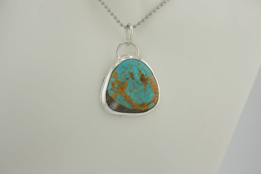 Turquoise Sterling Silver Pendant | Triangle Stone Necklace 18"