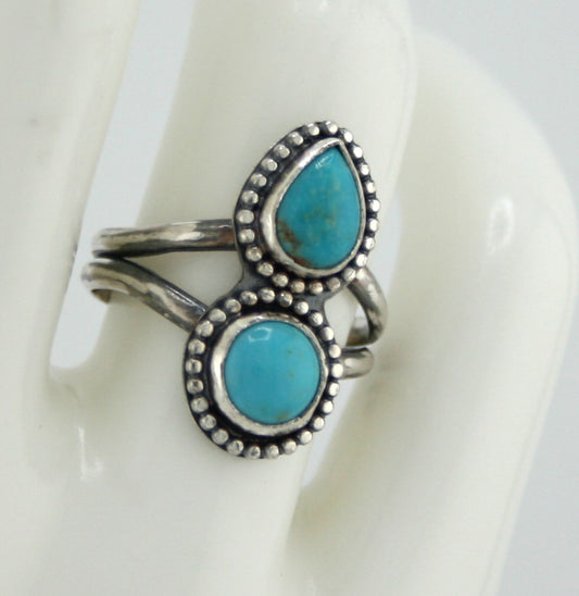 Double Turquoise Sterling Silver Ring | Handmade Artisan Jewelry