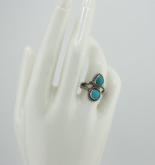Double Turquoise Sterling Silver Ring | Handmade Artisan Jewelry