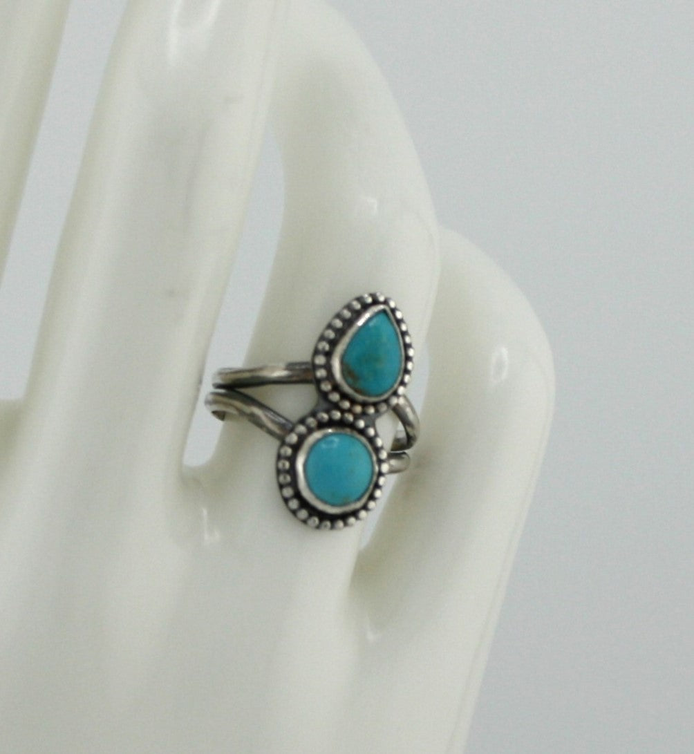 Double Turquoise Sterling Silver Ring | Handmade Artisan Jewelry