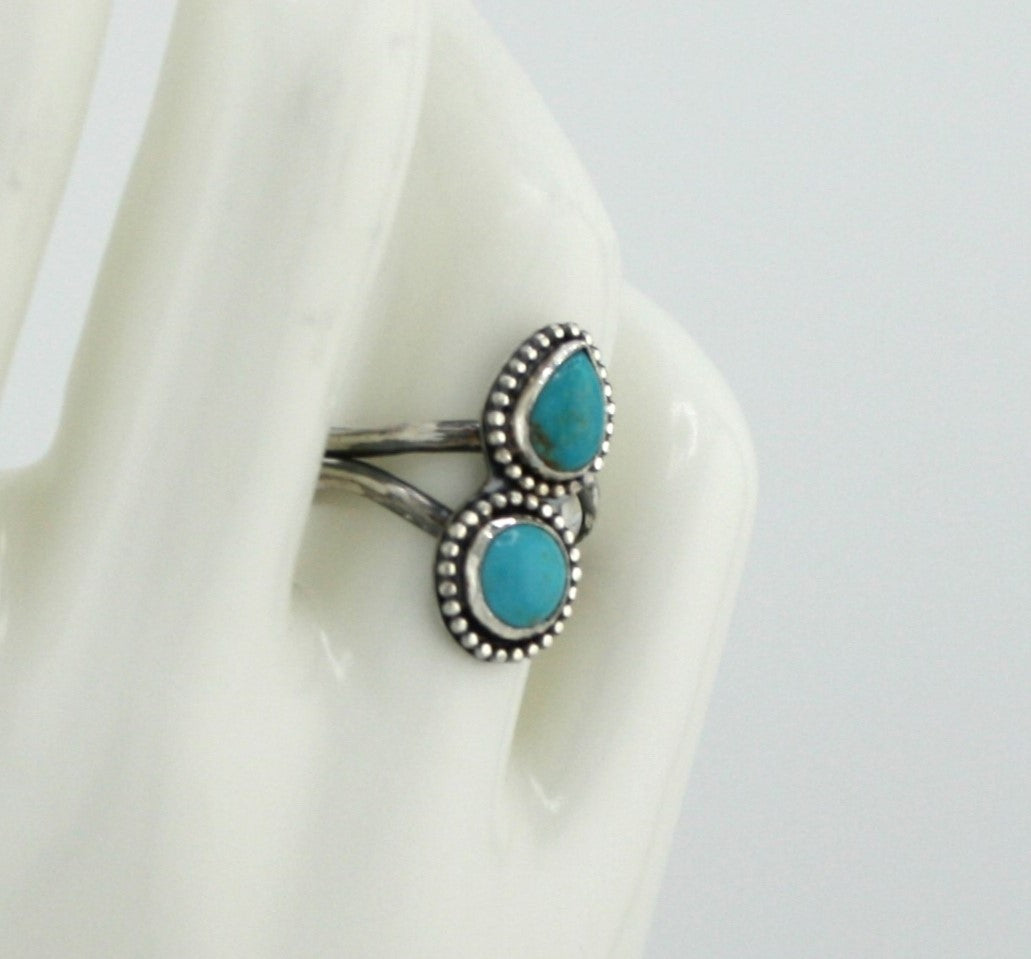 Double Turquoise Sterling Silver Ring | Handmade Artisan Jewelry