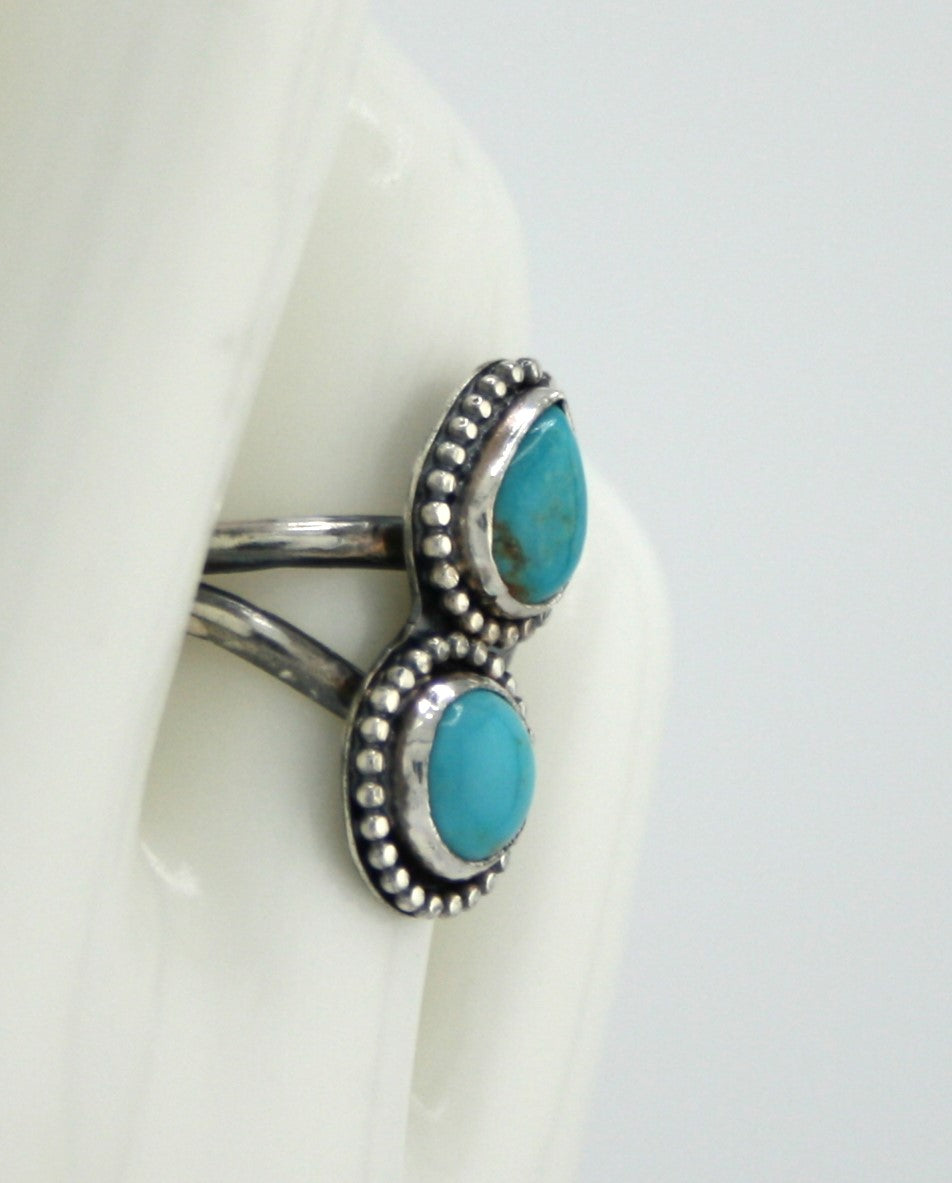 Double Turquoise Sterling Silver Ring | Handmade Artisan Jewelry